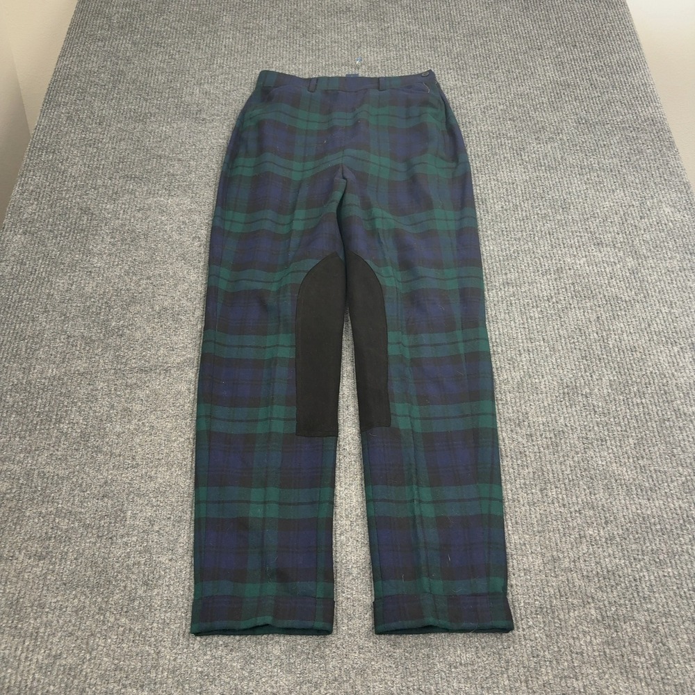 Ralph Lauren Pants Womens 10 Green Blue Plaid Suede Patches Equestrian Preppy